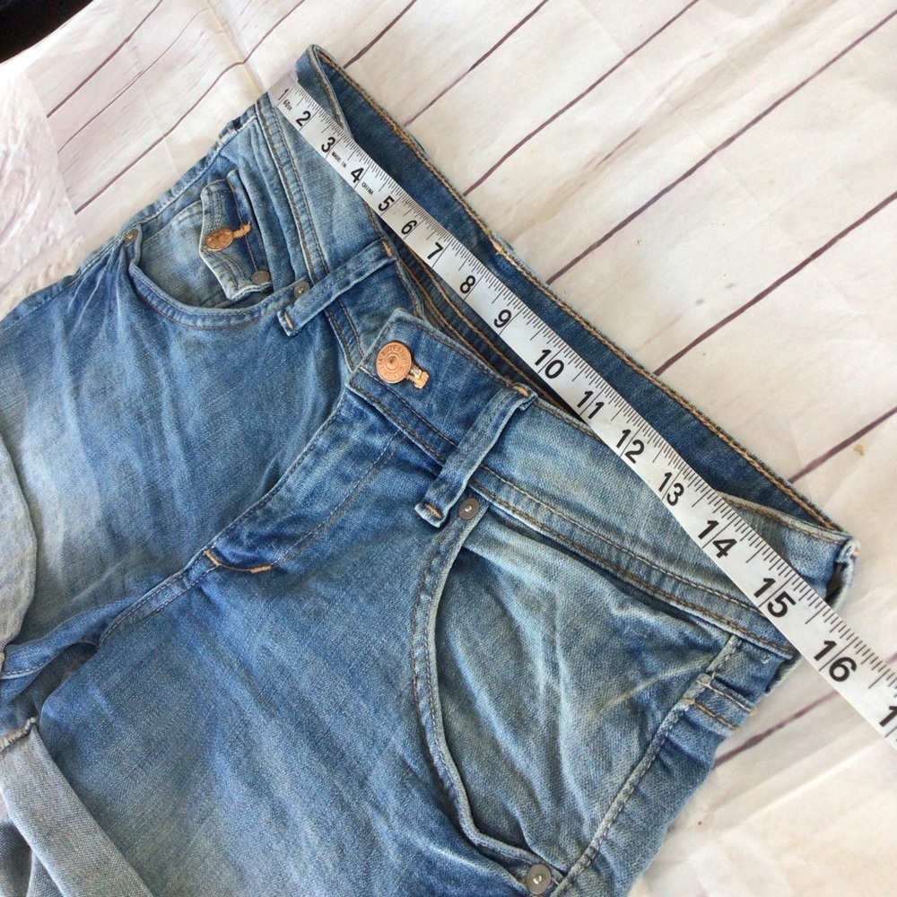 &Denim By H&M Cuffed Jean Shorts Medium Blue Wash Distressed Stretch - Picture 7 of 13